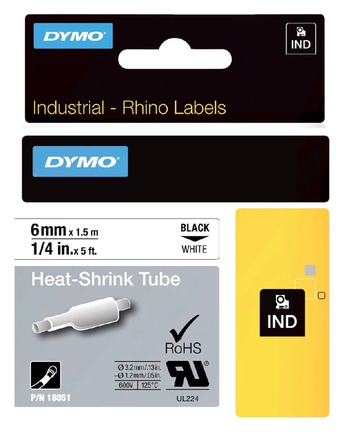 Labeltape Dymo 18051 Rhino 6mmx1.5m Wit/Zwart