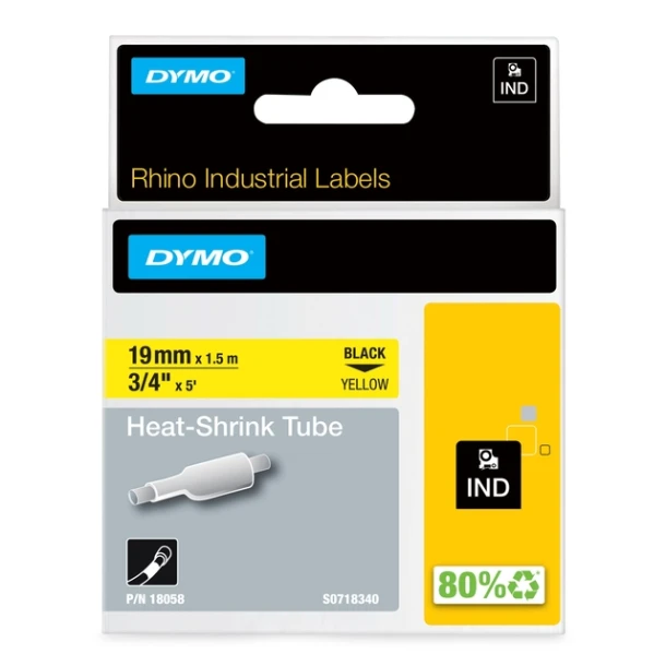 Labeltape Dymo Rhino 18058 krimpkous 19mm zwa/geel