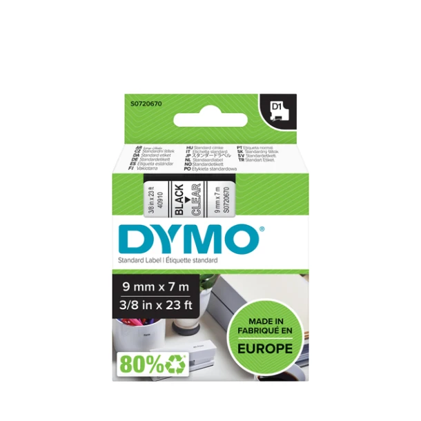 Labelprintertape Dymo 40910 9mm transp/zwart
