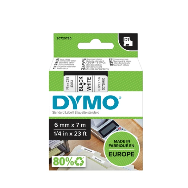 Labelprintertape Dymo 43613 6mm wit/zwart