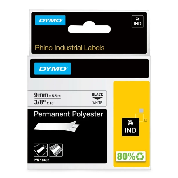 Labeltape Dymo 18482 9mmx5.5m Rhino Wit/Zwart