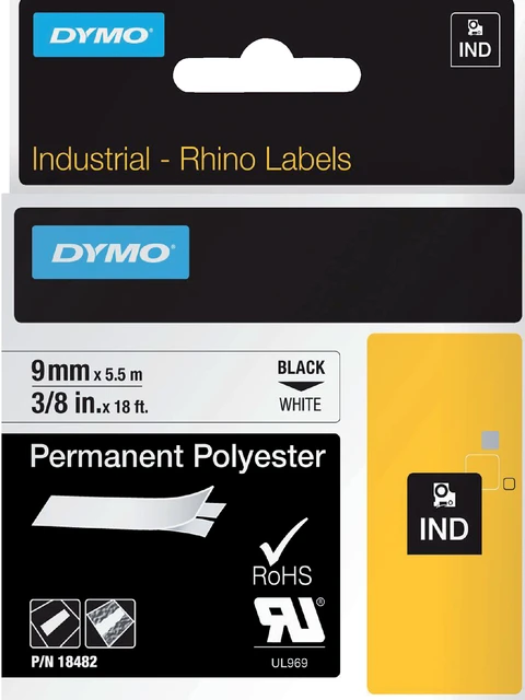 Labeltape Dymo 18482 9mmx5.5m Rhino Wit/Zwart