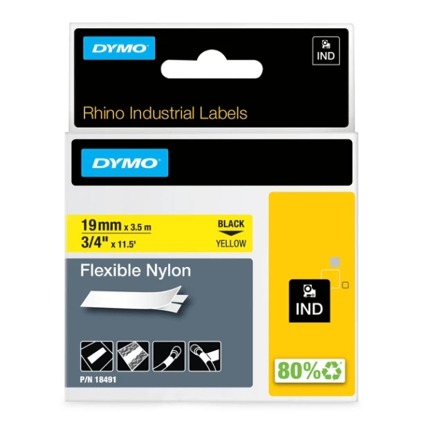 Labeltape Dymo Rhino 18491 nylon 19mmx3.5m zw/gl