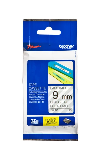 Labelprintertape Brother TZe121 9mm transp/zwart