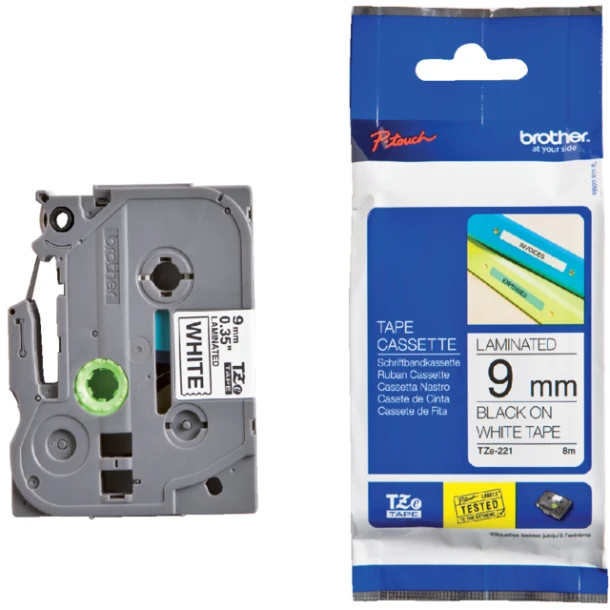 Labelprintertape Brother TZe221 9mm wit/zwart