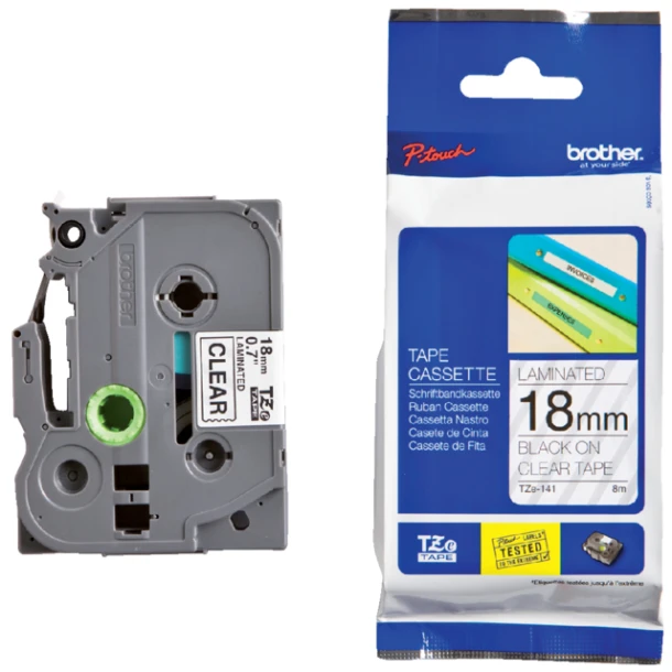 Labelprintertape Brother TZe141 18mm trans/zwart