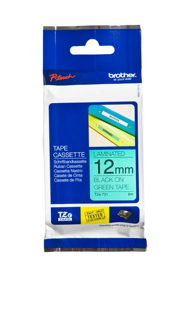 Labeltape Brother P-touch TZe-731 standaard 12mm zwart op groen