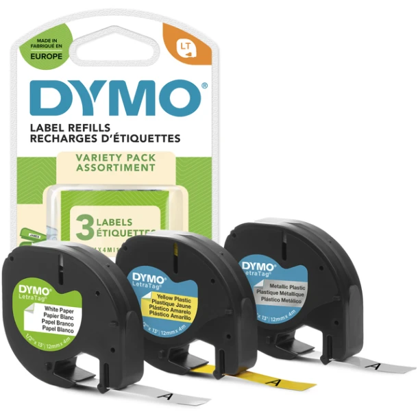 Labeltape Dymo 91240 Letratag 12mmx4m Assorti