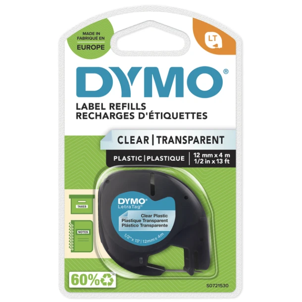Labelprintertape tbv Dymo 12267 LetraTag transp.