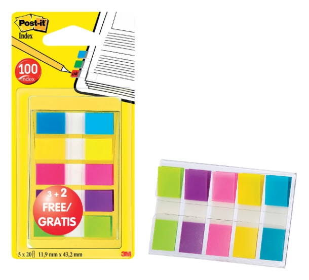 Indextabs 3M Post-it 6835 11.9x43.1mm 3+2 ass.