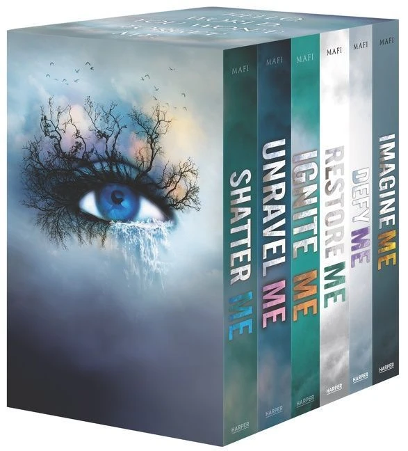 Shatter Me / Unravel Me / Ignite Me / Restore Me / Defy Me / Imagine Me – Tahereh Mafi – boek cover