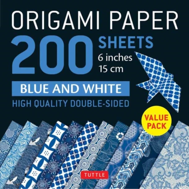 Origami Paper 200 sheets Blue and White Patterns 6" (15 cm) – Tuttle Studio – boek cover