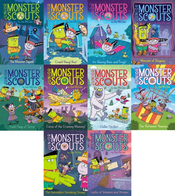 The Junior Monster Scouts Tiny-But-Terrifying Collected Set: The Monster Squad; Crash! Bang! Boo!; It's Raining Bats and Frogs!; Monster of Disguise; – Joe McGee – boek cover