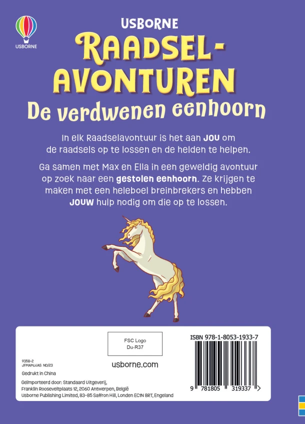 De verdwenen eenhoorn – boek cover