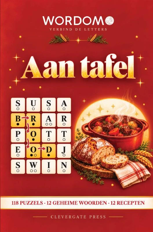 Aan tafel - Een woordpuzzelboek voor fijnproevers – Clevergate Press – boek cover