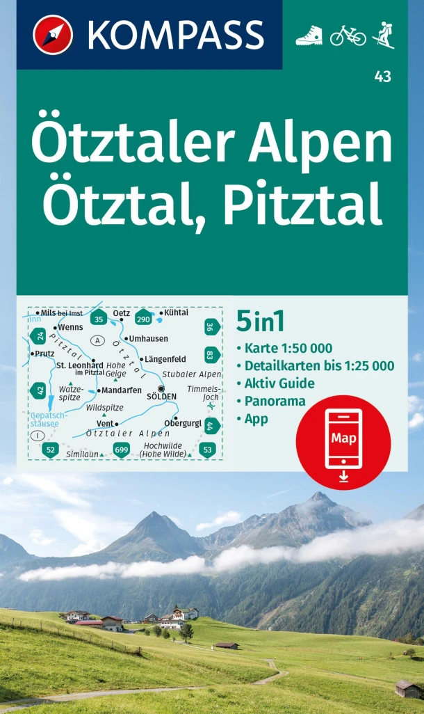 KOMPASS Wanderkarte 43 Ötztaler Alpen, Ötztal, Pitztal 1:50.000 – boek cover
