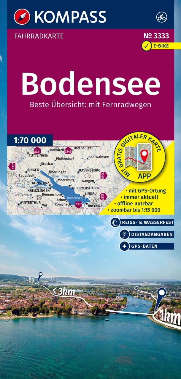 KOMPASS Fahrradkarte 3333 Bodensee 1:70.000 – boek cover