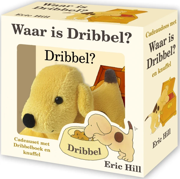 Cadeauset met Waar is Dribbel en knuffel – Eric Hill – boek cover