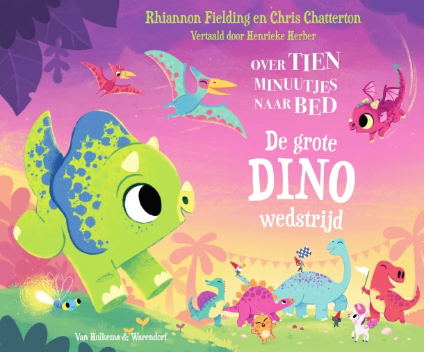 Over tien minuutjes naar bed - De grote dinowedstrijd – Rhiannon Fielding – boek cover