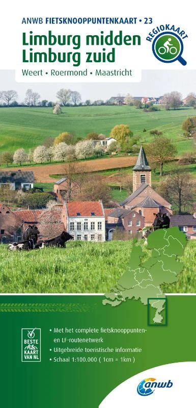 Fietsknooppuntenkaart Limburg midden, Limburg zuid 1:100.000 – ANWB – boek cover