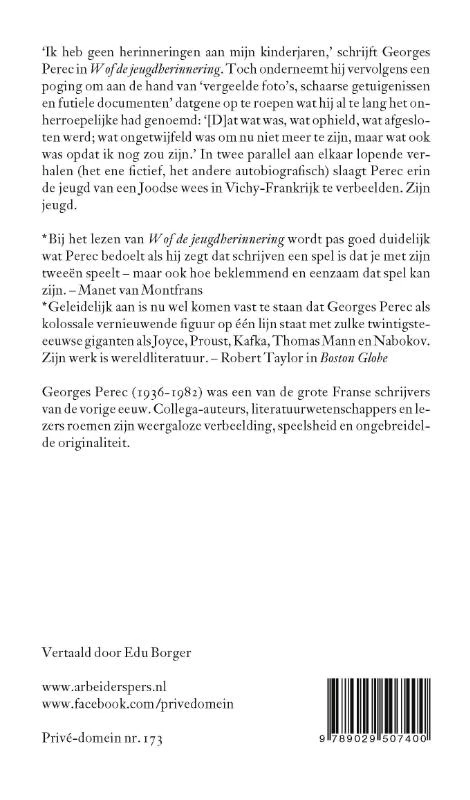 W of de jeugdherinnering – Georges Perec – boek cover