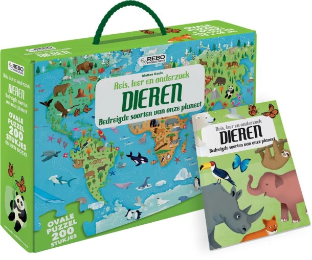 Dieren - puzzel 200 stukjes en boek – Irena Trevisan – boek cover