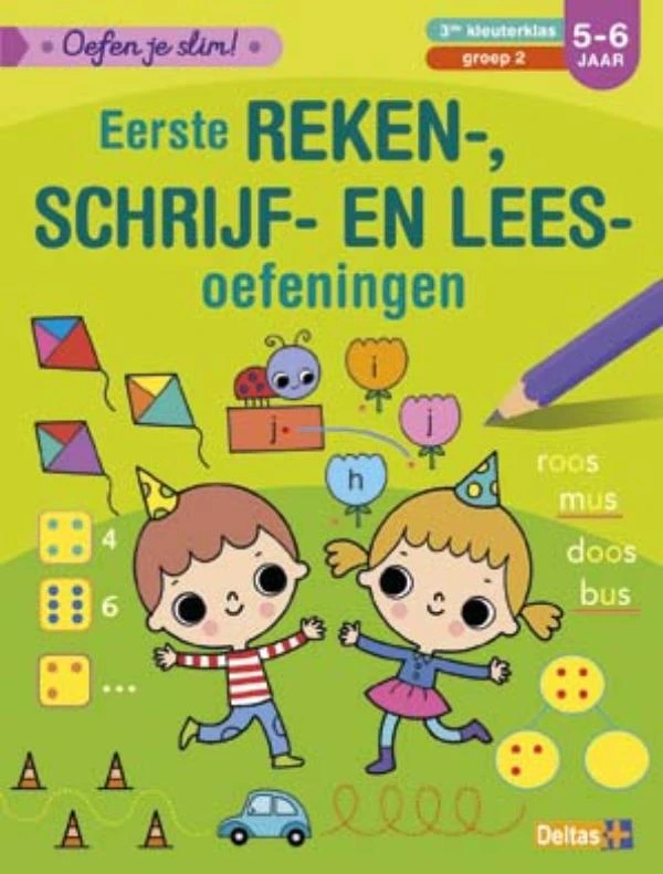 Oefen je slim! Eerste reken-, schrijf-, en leesoefeningen (5-6 j.) – ZNU – boek cover