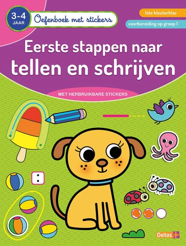 Oefenboek met stickers - Eerste stappen naar tellen en schrijven (3-4 j.) – ZNU – boek cover