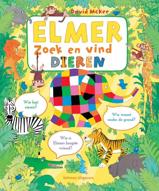 Elmer zoek en vind - dieren – David McKee – boek cover