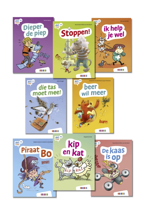 Pakket AVI strips groep 3 en 4 (8 titels) – boek cover