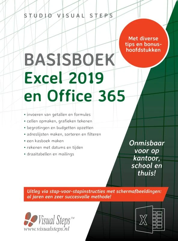 Basisboek Excel 2019, 2016 en Office 365 – Studio Visual Steps – boek cover