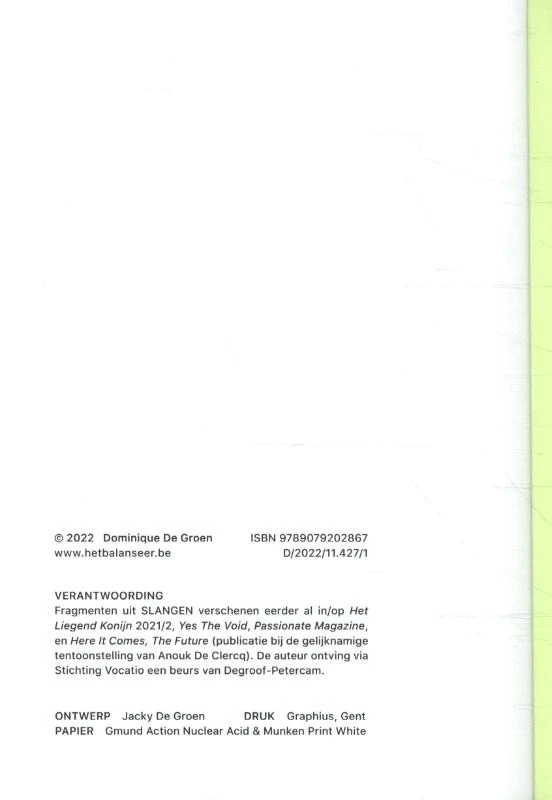 Slangen – Dominique De Groen – boek cover