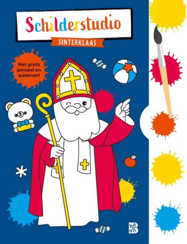 Kleurboek met verfpalet en penseel Sinterklaas – boek cover