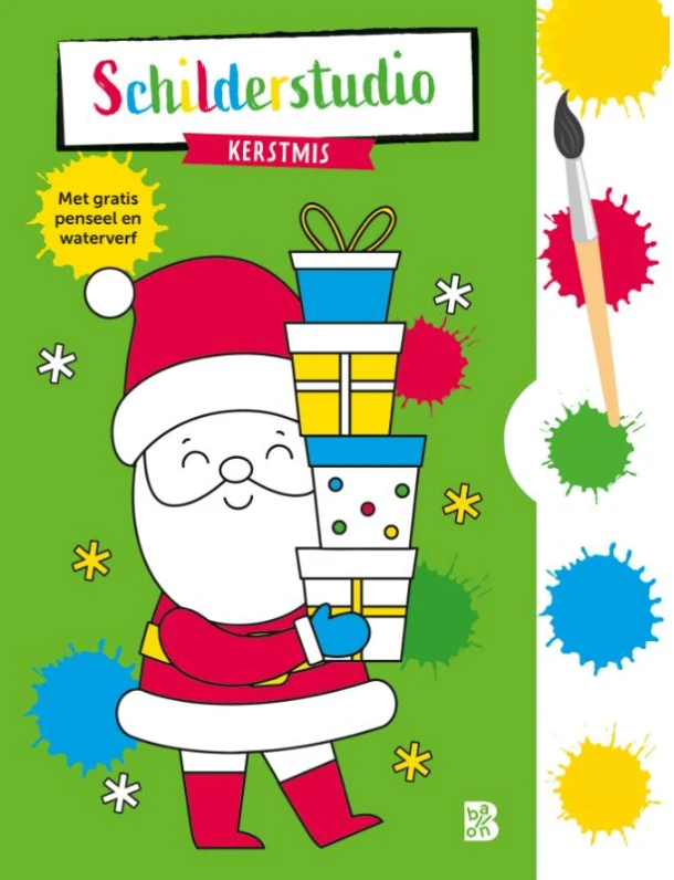 Kleurboek met verfpalet en penseel Kerstmis – boek cover