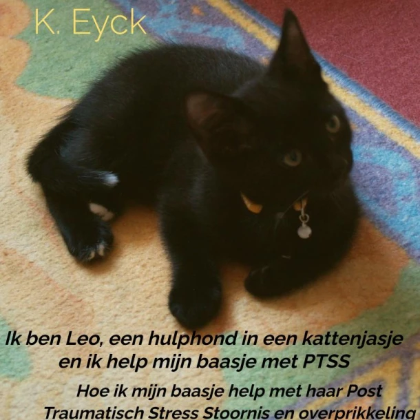 Ik ben Leo, een hulphond in een kattenjasje en ik help mijn baasje met PTSS – K. Eyck – boek cover
