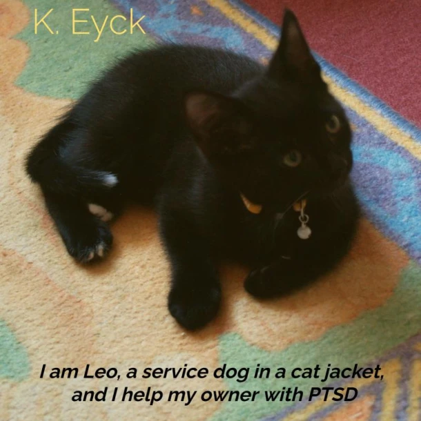 I'm Leo, a service dog in a cat jacket, and I'm helping my owner with PTSD – K. Eyck – boek cover