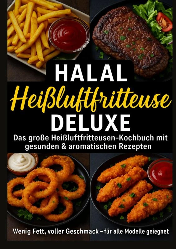 Halal Airfryer Deluxe: Das große Heißluftfritteusen-Kochbuch mit gesunden & aromatischen Rezepten FARBAUSGABE – Yasmin Rahimi – boek cover