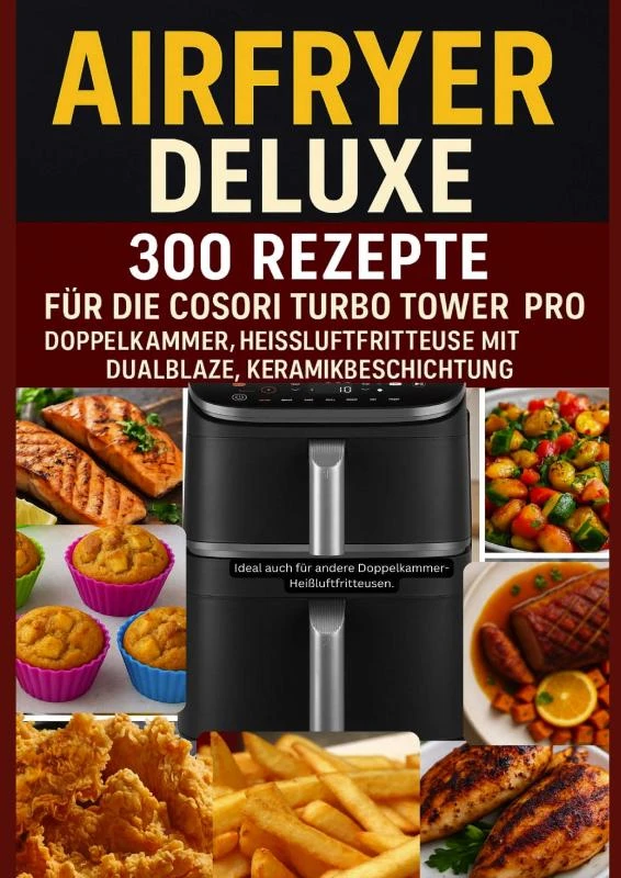 Airfryer Deluxe: 300 Rezepte für die COSORI Turbo Tower Pro ¿ Doppelkammmer-Heißluftfritteuse mit DualBlaze, Keramikbeschichtung – Frida Kochlust – boek cover