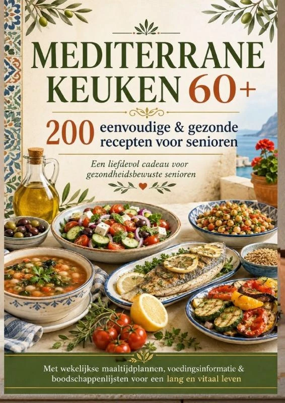 MEDITERRANE KEUKEN 60+ 200 eenvoudige & gezonde recepten voor senioren(Een liefdevol cadeau voor gezondheidsbewuste senioren ) – Robinia Leckerstein – boek cover