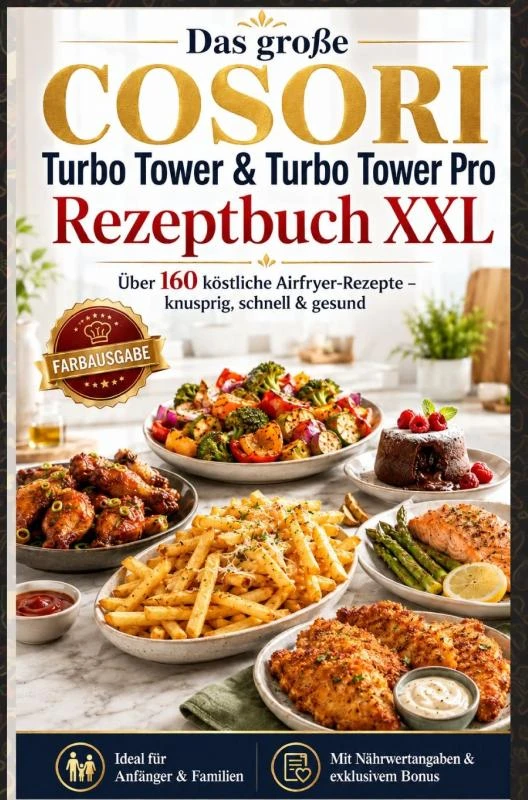 Das große COSORI Turbo Tower & Turbo Tower Pro Rezeptbuch XXL : Über 160 köstliche Airfryer-Rezepte ¿ knusprig, schnell & gesund (FARBAUSGABE) – Maja AirfryerLecker – boek cover