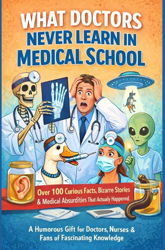 WHAT DOCTORS NEVER LEARN IN MEDICAL SCHOOL: Over 100 Curious Facts, Bizarre Stories & Medical Absurdities That Actually Happened – boek cover