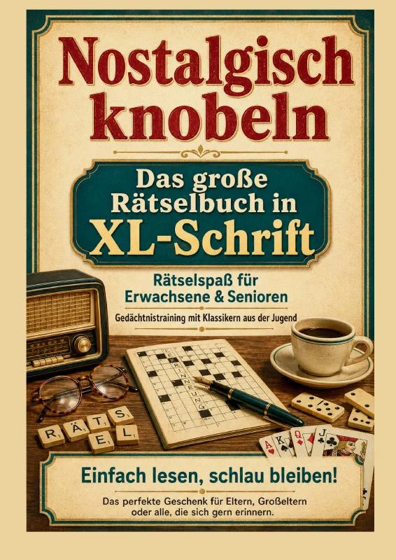 Nostalgisch knobeln ¿ Das große Rätselbuch in XL-Schrift: Rätselspaß für Erwachsene & Senioren: Gedächtnistraining mit Klassikern aus der Jugend – Mara Denkfeld – boek cover