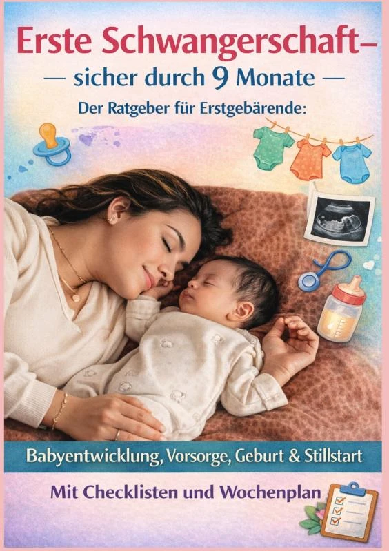 ERSTE SCHWANGERSCHAFT ¿ SICHER DURCH 9 MONATE DER RATGEBER FÜR ERSTGEBÄRENDE Babyentwicklung, Vorsorge, Geburt & Stillstart – Leonie Wagner – boek cover
