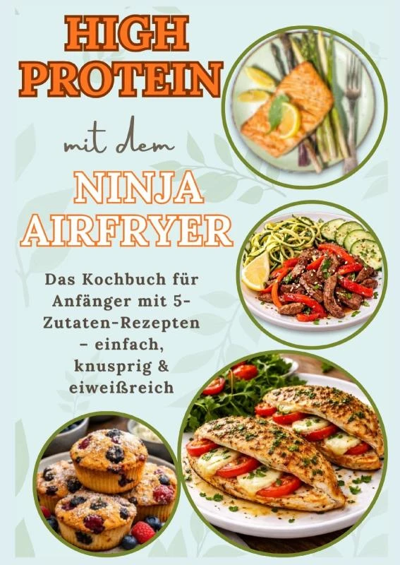 High Protein mit dem Ninja Airfryer: Das Kochbuch für Anfänger mit 5-Zutaten-Rezepten ¿ einfach, knusprig & eiweißreich Mit Fleisch, Fisch, – Nia Stein – boek cover