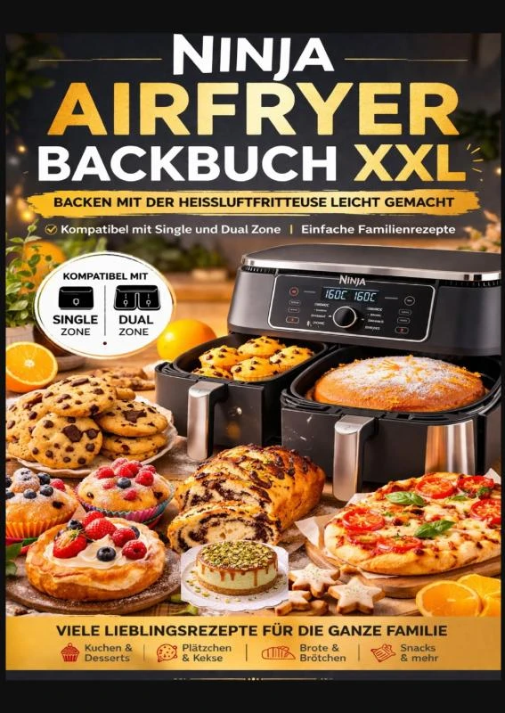 Ninja Airfryer Backbuch XXL: Backen mit der Heißluftfritteuse leicht gemacht | Kompatibel mit Single und Dual Zone | Einfache Familienrezepte – Berta Elwin – boek cover