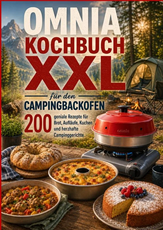 Omnia Kochbuch XXL für den Campingbackofen ¿ 200 geniale Rezepte für Brot, Aufläufe, Kuchen und herzhafte Campinggerichte – Maja Wanderküche – boek cover
