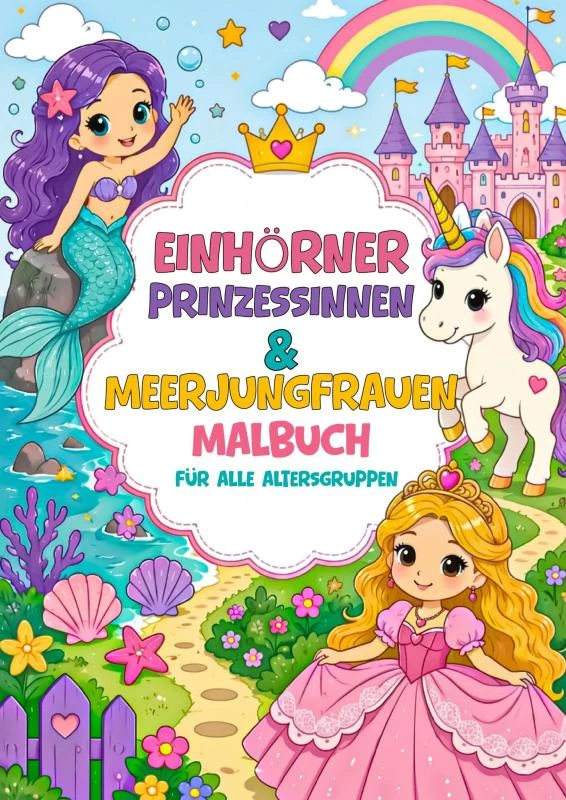 Einhörner Prinzessinnen & Meerjungfrauen Malbuch – Malbücher für Erwachsene – boek cover