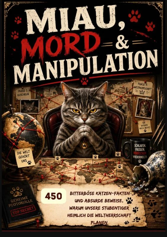Miau, Mord & Manipulation: 450 bitterböse Katzen-Fakten und absurde Beweise, warum unsere Stubentiger heimlich die Weltherrschaft planen – Olivia Bloom – boek cover