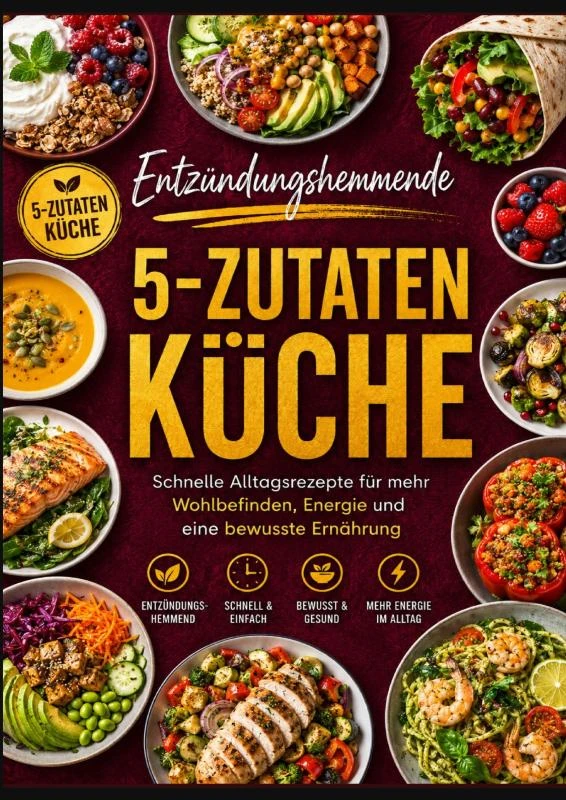 Entzündungshemmende 5-Zutaten-Küche: Schnelle und einfache Alltagsrezepte für mehr Wohlbefinden, Energie und eine bewusste Ernährung – Mara Friedrich – boek cover