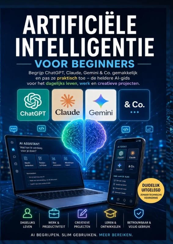 ARTIFICIËLE INTELLIGENTIE VOOR BEGINNERS: Begrijp ChatGPT, Claude, Gemini & Co. gemakkelijk en pas ze praktisch toe – Sanne Hendriks – boek cover